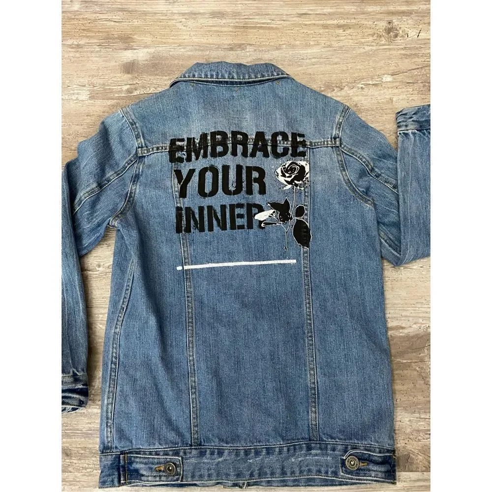 Art of Class Jean Jacket Denim Embrace Your Inner Flower Girls Size L 10/12